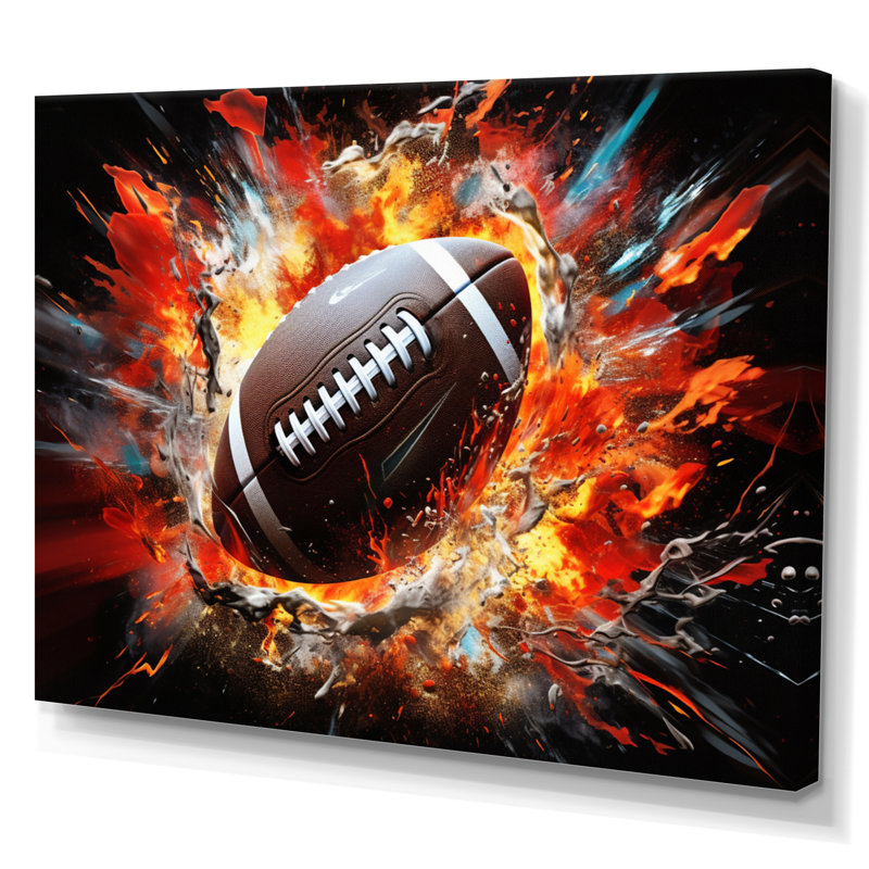 Red Football Explosive Ballon - Sports Canvas Art Print, Toile tendue, H 24 po x l 32 po x P 1 po