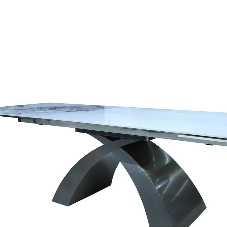 86.61"-118.11" Modern Extendable Dining Table - Brushed Black Steel Base