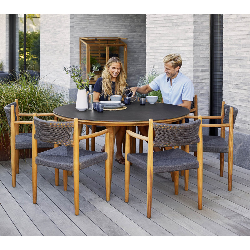 Aspect Round Metal Outdoor Dining Table , 56.7'' in. W 56.7'' in. D, Black