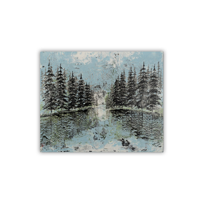 "Evergreen Reflection", art mural sur toile, Cadre flottant noir, H 12 po x l 16 po