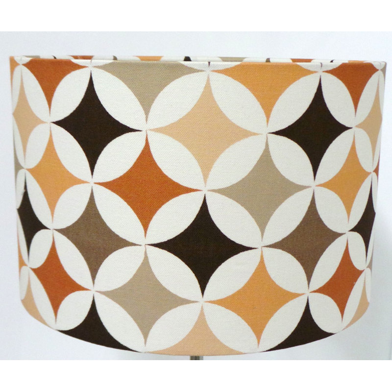 Cotton Drum Lamp Shade ( Screw On ), 25 cm H x 45 cm W x 45 cm D, Orange/Brown/White