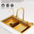 31.5 X 17.7 Inch Gold Drop-In Kitchen Sink, Single Bowl With Pull-Out Faucet & Sprayer