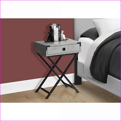 Grey Cement-Look Laminate Coffee Table with Black Metal Legs – Space-Saving Storage Drawer for Living Room or Bedroom