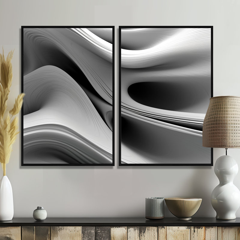 «White Black Infinite Ripples - Abstract Modern Waves», reproduction d'art sur toile, H 32 po x l 32 po, Noir