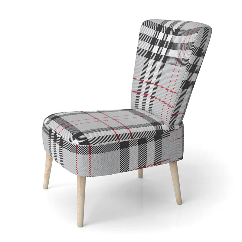 Grey Checked Tartan - Upholstered Patterned Accent Side Chair