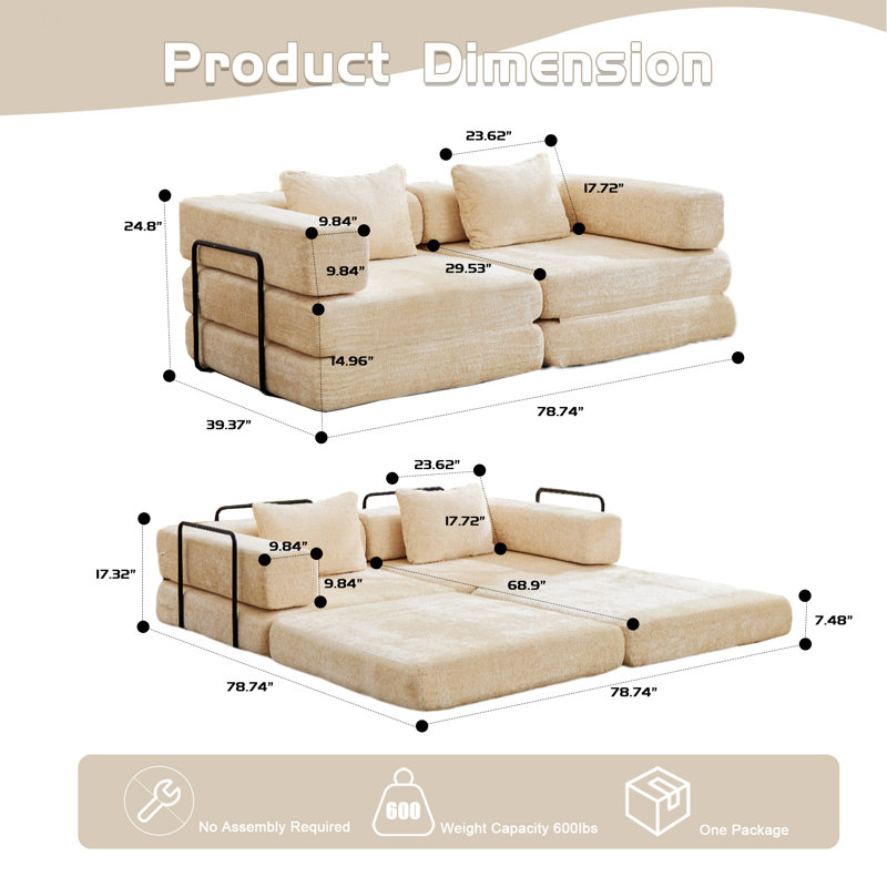 Canapé de style moderne pour l'intérieur, canapé convertible à plancher à compression avec structure fixe, canapé modulaire désossé, sans assemblage, idéal pour plusieurs espaces de vie