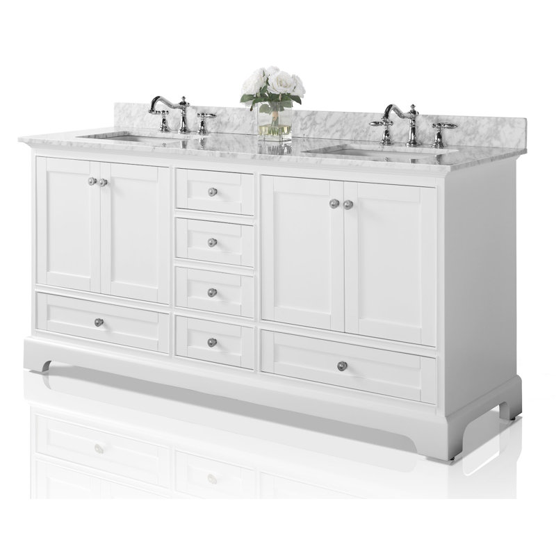 Audrey 72'' W Double Vanity, White, Carrara White, Nickel