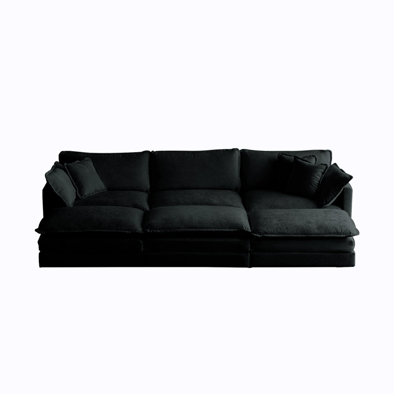 Jeffers Chenille Fabric Upholstered 4-Piece Sectional Sofa, Black Chenille, 33" H x 111.42" W x 57.4" D