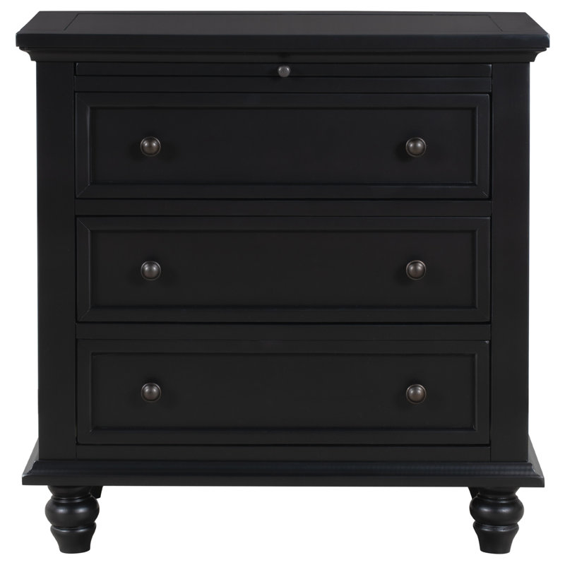 Armoire de rangement à 3 tiroirs en bois, table de bout avec plateau coulissant, assemblage facile, Noir