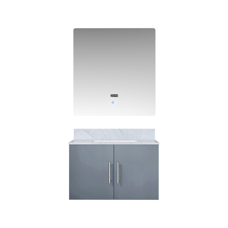 Meuble-lavabo compact avec comptoir en marbre de Carrare et miroir DEL