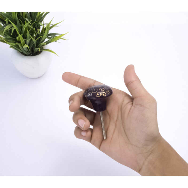 Black and Gold Round Ceramic Cabinet Knob with Hardware