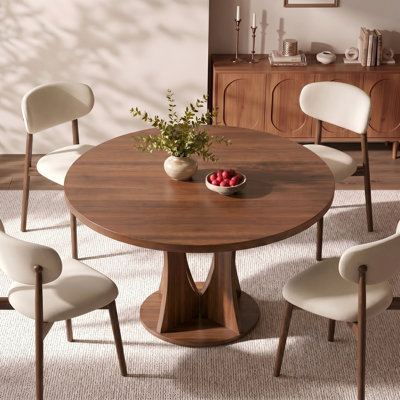 47.2-inch Round Dining Table, Kitchen Table for 4-6, Farmhouse Circle Dining Room Table, Space Saving Wood Kitchen & Dining Room Furniture, Walnut