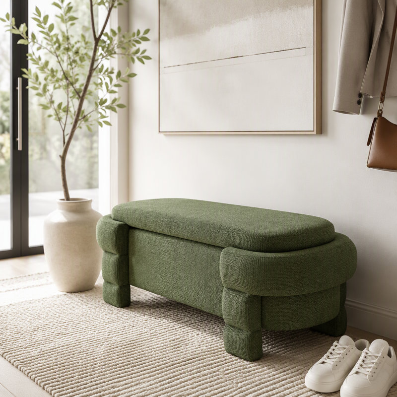Chenille Upholstered Bench, Green