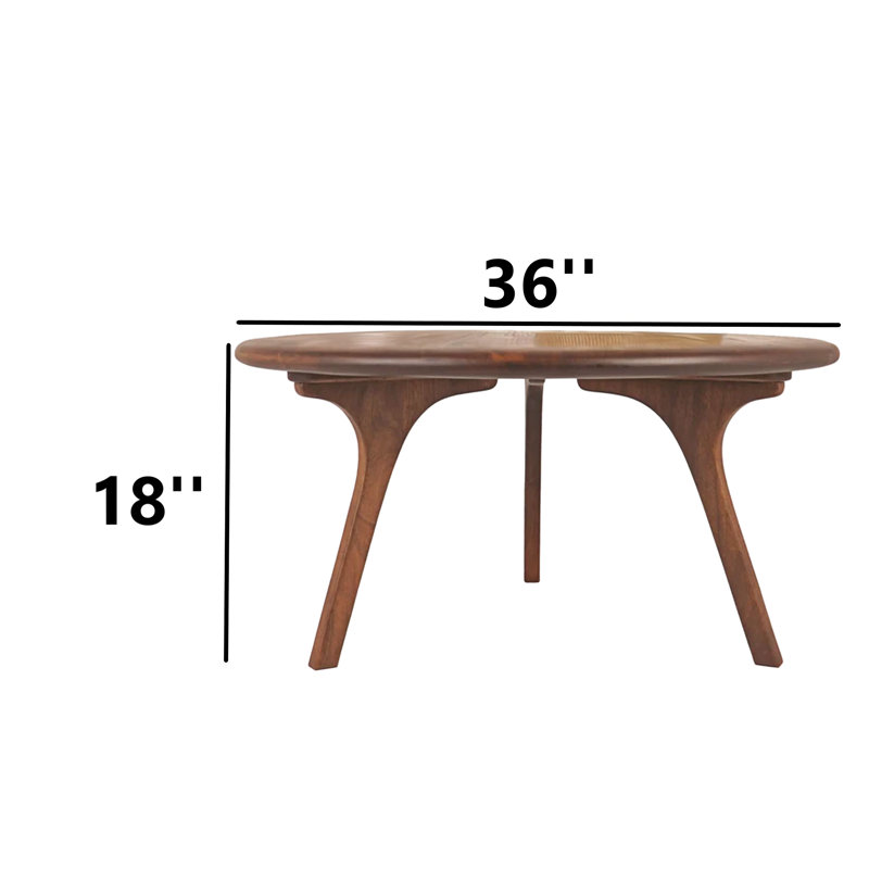 Walnut Solid Wood Round Novelty Coffee Table, H 18 po x L 36 po x l 36 po