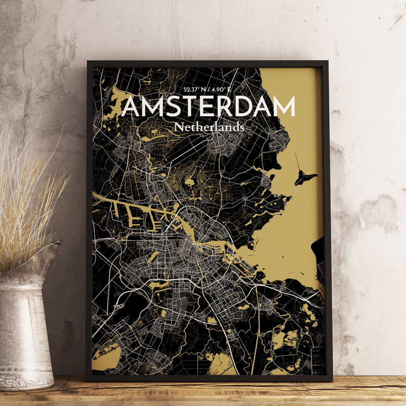 Amsterdam City Map - No Frame Print, 127.4 cm H x 61 cm W x 0.1 cm D