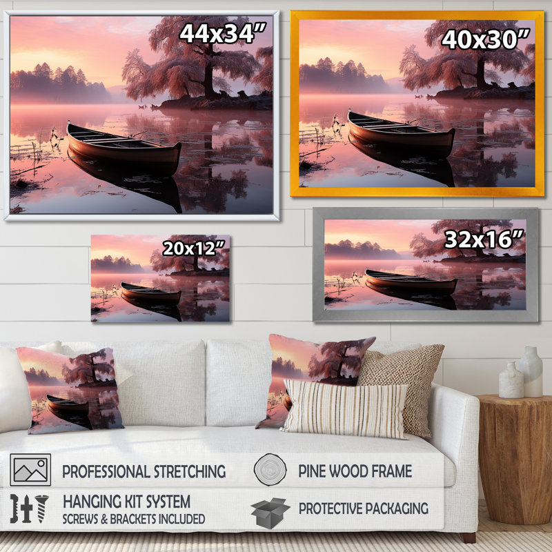 «Majestic Sunrise Over The Lake II», reproduction sur toile, Cadre photo noir, H 12 po x l 20 po x P 1 po