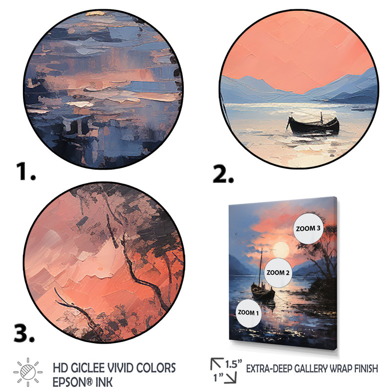 «Lake Fishers Boat Twilight I» - art mural bateau côtier, Cadre flottant blanc, H 20 po x l 12 po x P 1 po
