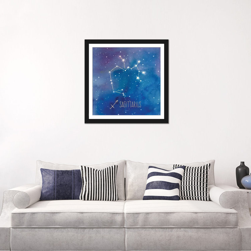 « star sign sagittarius », impression sur toile, H 24 po x l 24 po x P 1 po, Papier d'art encadré noir, Blanc