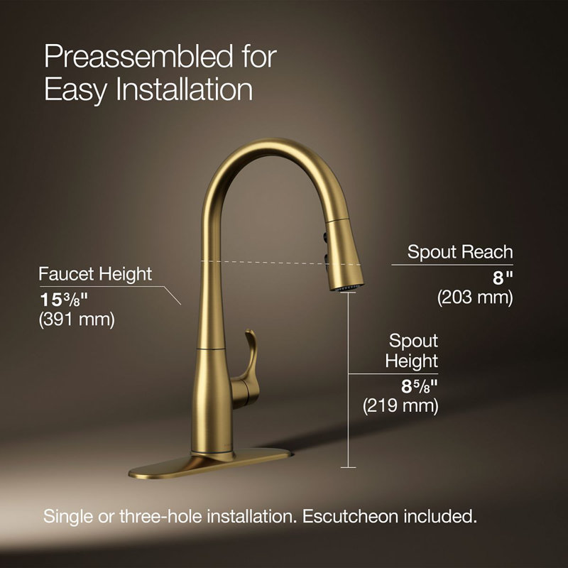 Simplice Single-Handle Pull Down Bar Sink Faucet with Three-Function Sprayhead, Vibrant Brushed Moderne Brass