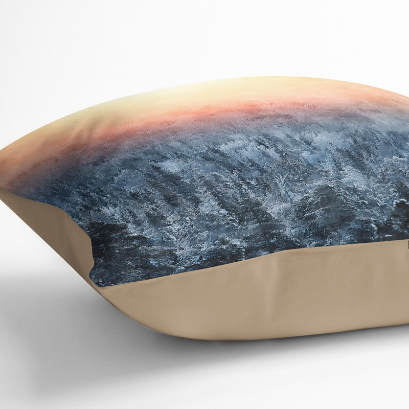 Sun High over Winter a Forest Painting Cushion with Filling, 40cm H x 40cm W x 15cm D, Stone