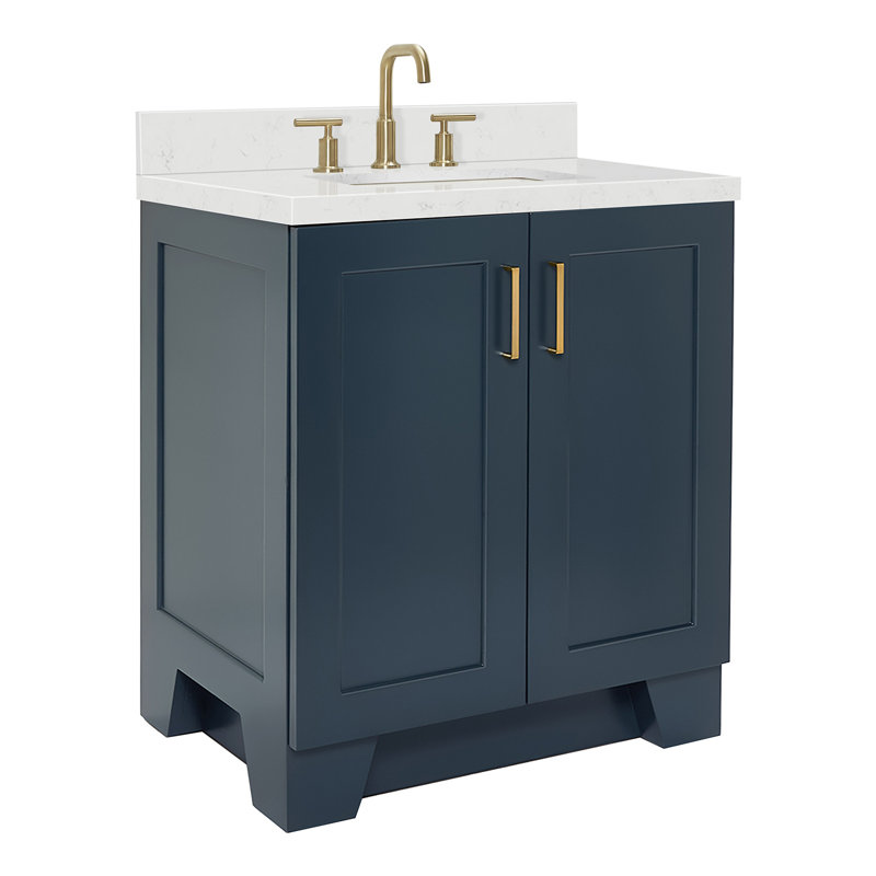 31 IN.  Single Bathroom Vanity, Midnight Blue, Rectangle, Carrara Quartz