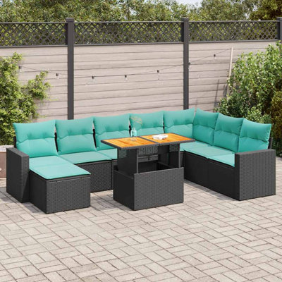 Ensemble de canapé de patio 9 pièces avec coussins pour l'extérieur en rotin gris