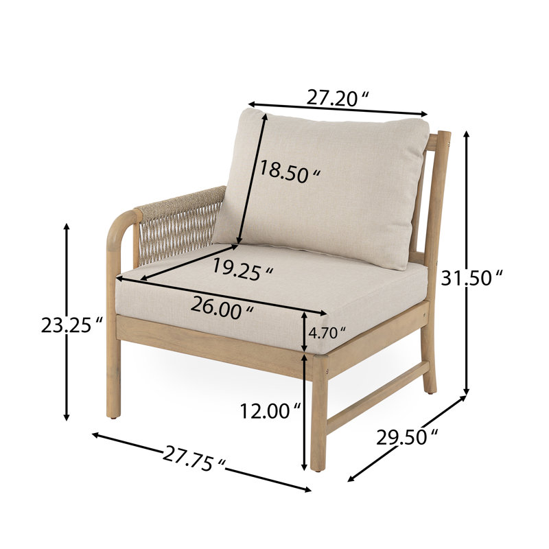 Casper Outdoor Acacia Wood Conversation Set with Coffee Table and Cushions, 4