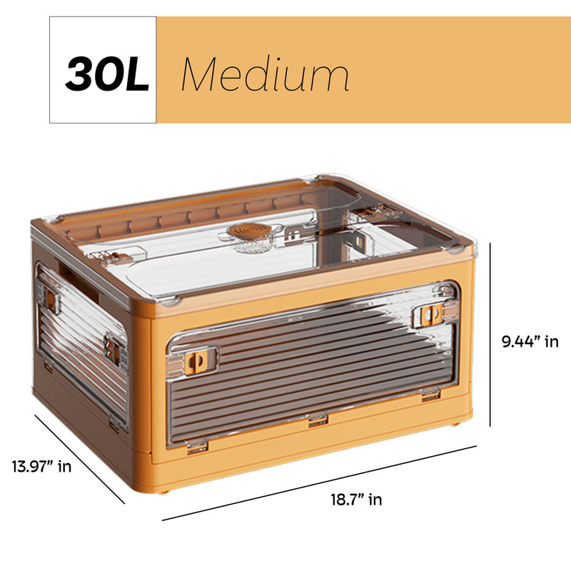Boîte de rangement pliable, 5 ouvertures latérales empilables avec couvercle, roues, loquets de sécurité, poignées, 32 qts.