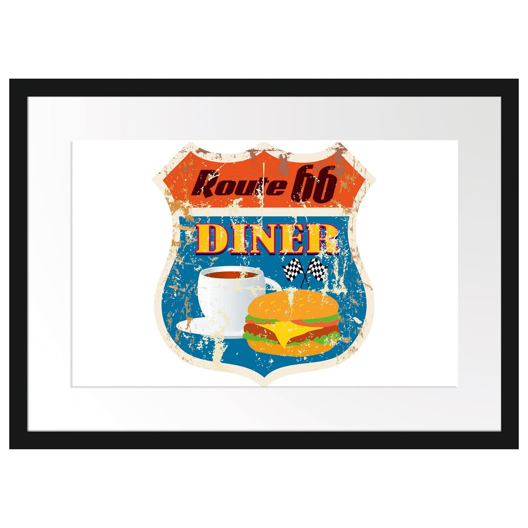 Gerahmtes Poster Altes Route 66 Schild Diner