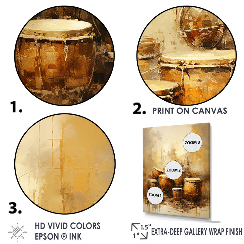 Drum Drum Earthy Brown I sur impression sur toile, Cadre flottant noir, H 20 po x l 12 po x P 1 po