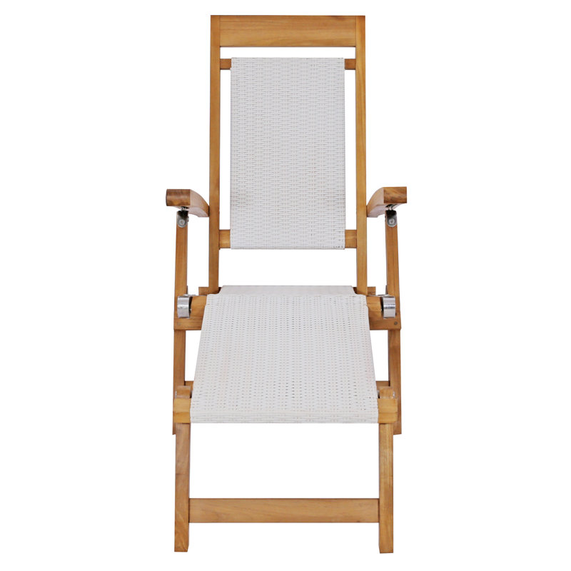 Narmada Outdoor Teak Chaise Lounge, White