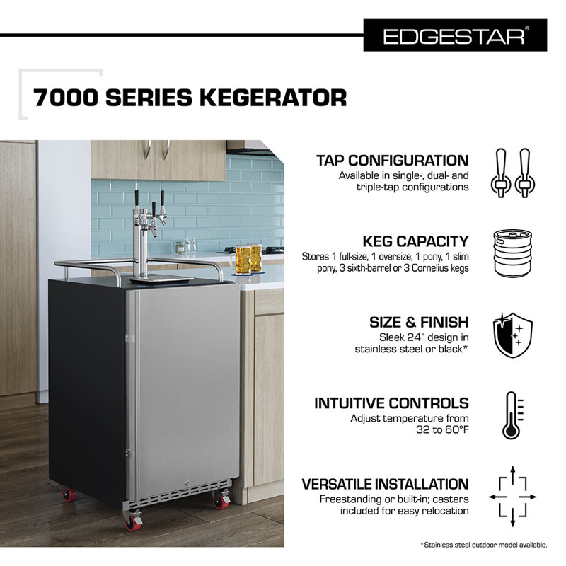 EdgeStar 6.62 Cubic Feet Dual Tap Freestanding Kegerator with Door Lock and, Black