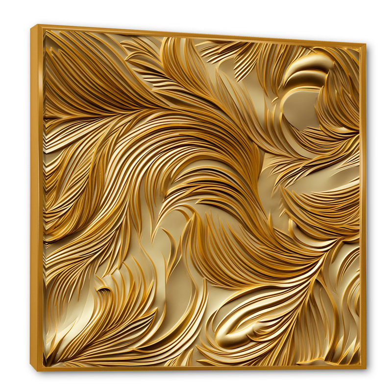 Sérénité des plumes dorées IV - Impression sur toile Plumes, 44" H x 44" W, Cadre flottant doré