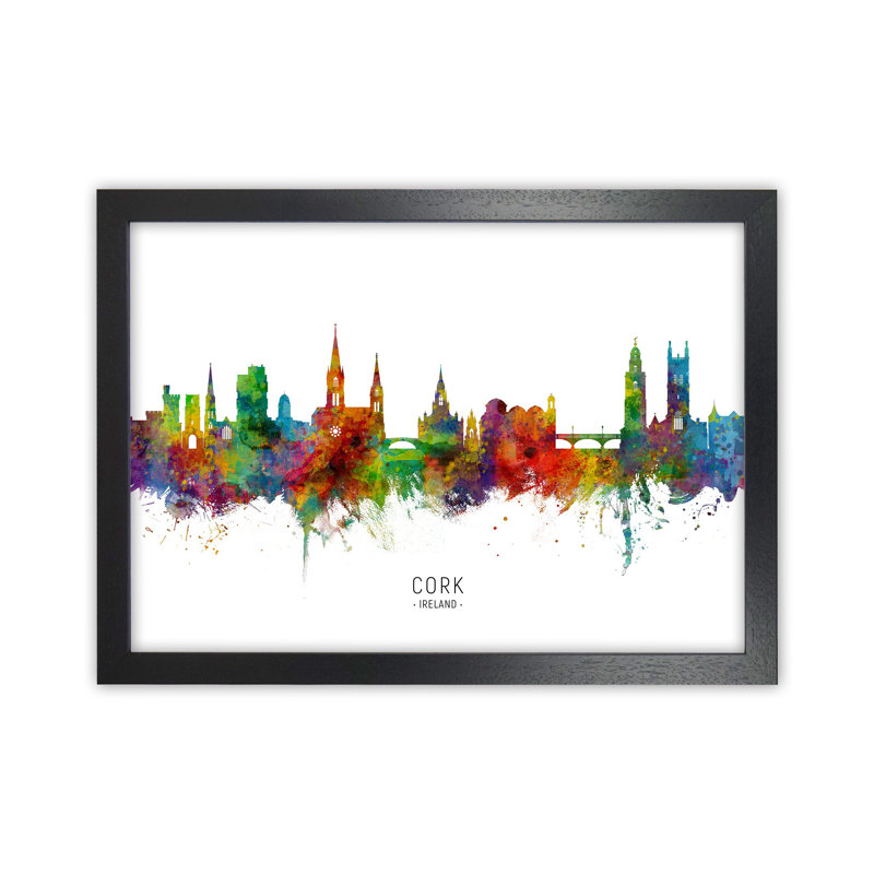 Cork Ireland Skyline by Michael Tompsett - Print, Black Framed, 46cm H x 63cm W x 3cm D