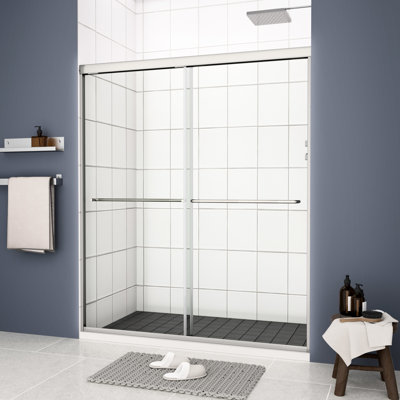 Bypass Shower Door, 56 - 60" X 70", 1/4" Tempered Glass, Polished Finish, And Superior Leak Protection 70" With Handle Sliding Function