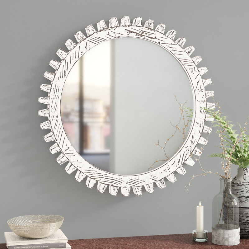 Miroir d'appoint Kazmira Cog, Blanc, 36 po x 36 po