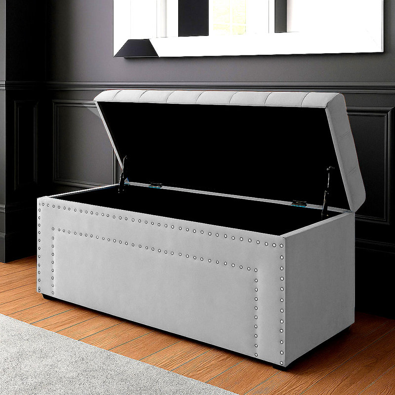 Duke Ottoman Storage Box - Chesterfield Upholstered Blanket Box - Plush Velvet Ottoman Bench with Storage, Silver
