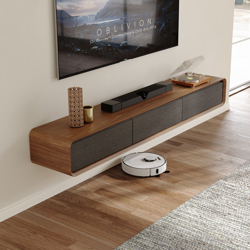Floating TV Stand, Entertainment Center with 3 Drawers, Solid Wood, Fully Assembled, Dark Brown/Black, 78.74''