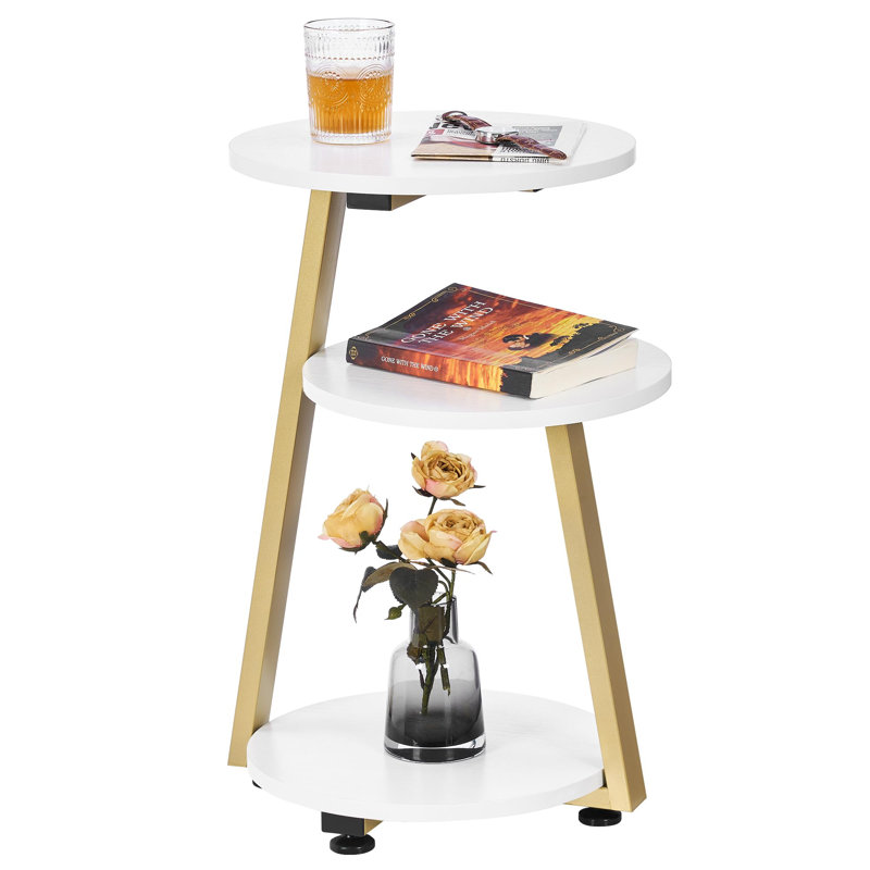 Herald End Table, White, Gold