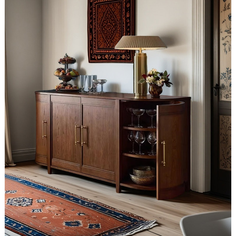 70.87" Four-Door Curved Ash Wood Sideboard (No Assembly Required)