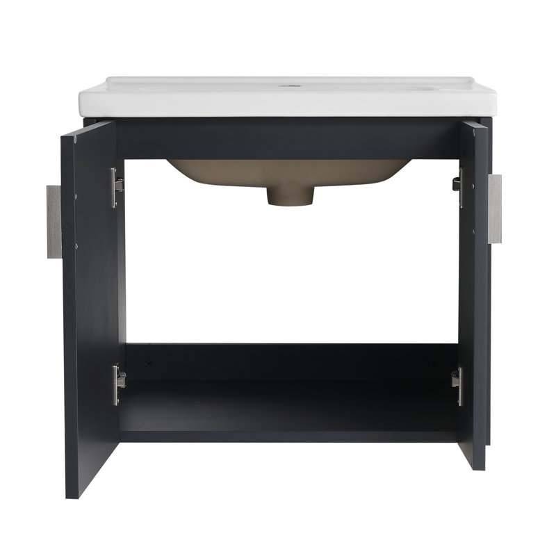 Bathroom Vanity With Sink In 24 Inch, Floating Bathroom Vanity With Soft Close Door, Black