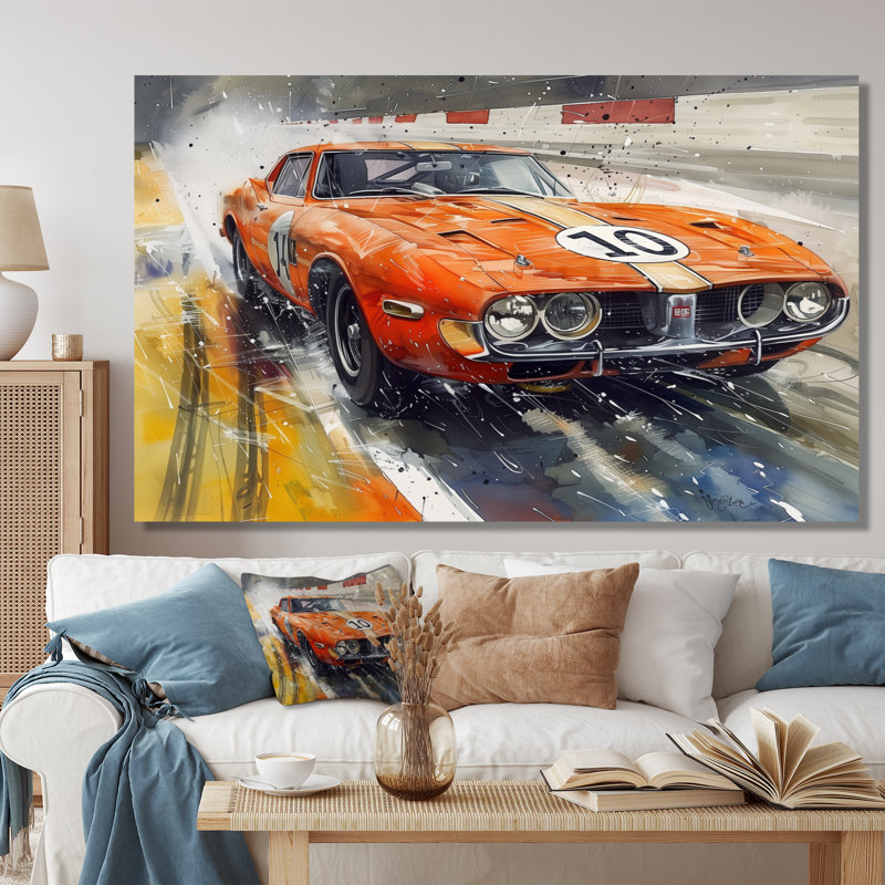 Décoration murale rétro Muscle Car At The Track II - Pistes de course, Toile tendue, H 16 po x l 32 po