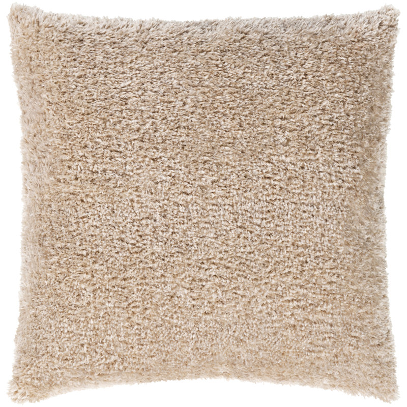 Flokati Solid Border Throw Pillow, 27" x 27", Beige, Pillow Cover Only - No Insert