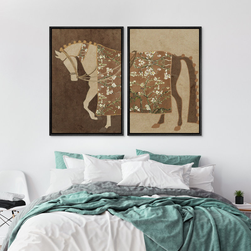 Abstrait abstrait cheval beige Moody fleur rétro antique rétro rustique Wall Art Decor, Noir, H 24 po x l 16 po