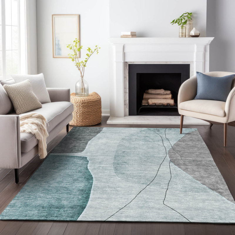 Premium Machine Washable Prisco Teal Rug, Rectangle 3' x 5'
