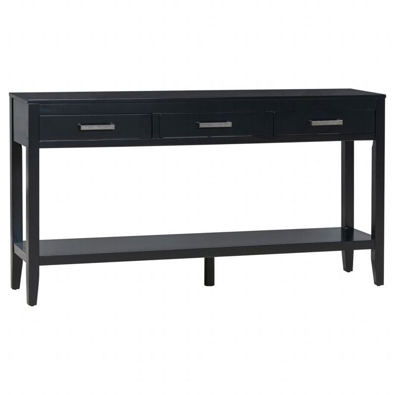 Table d'entrée 59,1 po avec 3 tiroirs, console peinte avec tablette inférieure et poignées en fer, table de canapé minimaliste pour salon, couloir, cuisine, chambre à coucher, bureau