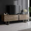 Ensemble de mobilier de salon moderne, finition noyer et or | Meuble télé (70,9 x 11,8 x 18,5 po) et table basse (35,4 x 15,4 x 15,7 po) | Panneau de particules 100% enduit de mélamine, pieds en PVC durables, design élégant et fonctionnel-50141339-50141332
