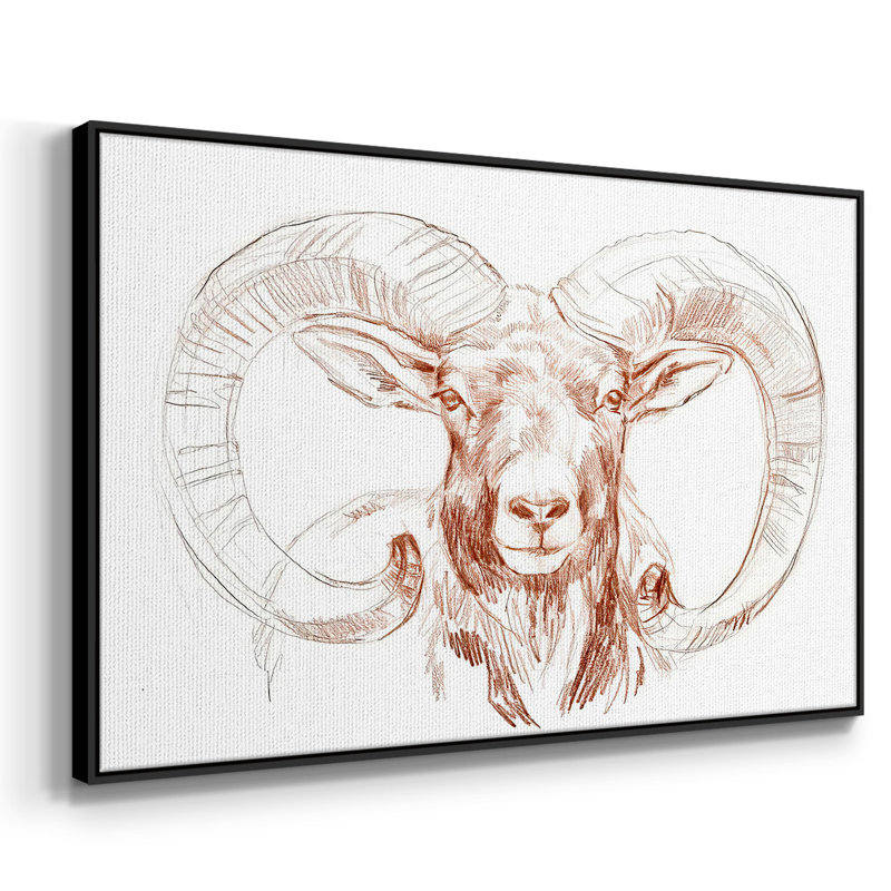 «Big Horn Sheep I», peinture sur toile encadrée, H 25 po x l 37 po x P 2 po, Cadre noir