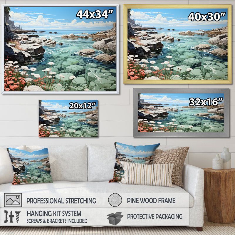 Paysage de plage sauvage III sur toile, Cadre naturel flottant, H 24 po x l 32 po x P 1 po