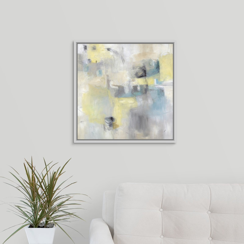 « light work », peinture sur toile, H 21,7 po x l 21,7 po x P 1,75 po, Cadre flottant blanc